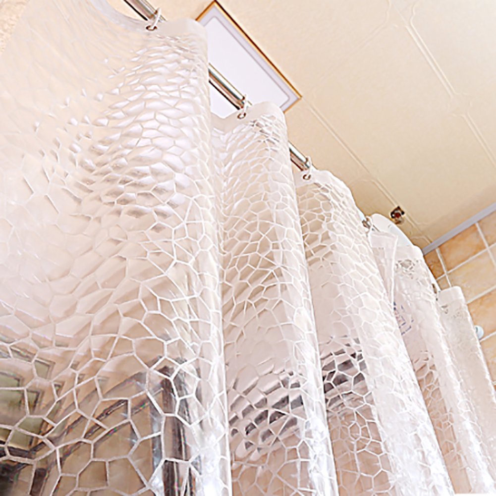 Rideau de douche géométrique, Rideau de douche tissu Rideau de douche Épais Imperméable Translucide Environnement Protection Rideaux de douche pour la maison-blanc W300xH200cm(118x79inch)