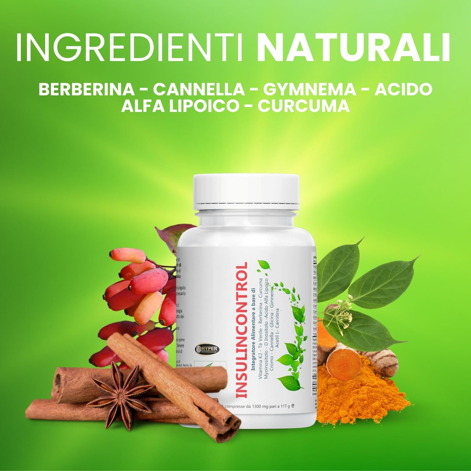 Hyper InSu Control 180 Cpr - Integratore con Berberina Cannella Gymnema Acido Alfa Lipoico Myo Inositolo Livello di Glicemia Metabolismo Mantenimento di Livelli Normali di Glucosio nel Sangue