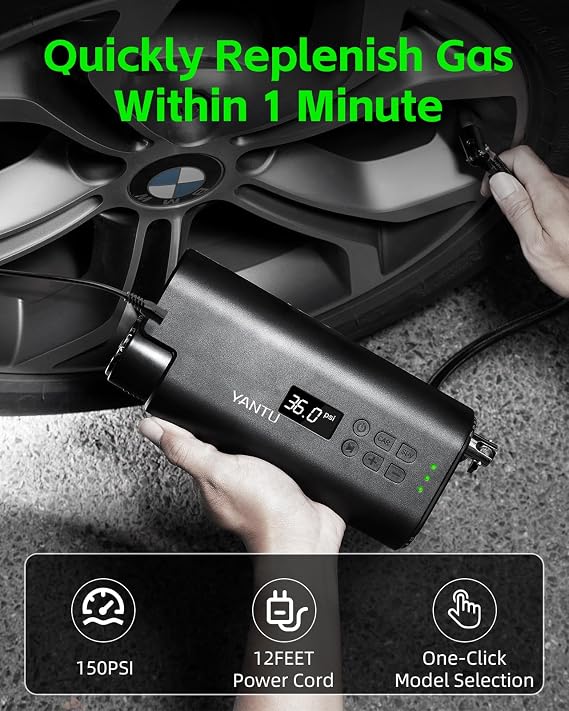 YANTU 111-Piece Car Emergency Kit - Tire Inflator Portable Air Compressor & Jumper Cables for Car - Winter Auto Assistance Kit with Tow Straps, Car Safety Hammer, Tire Repair Kit, First Aid Kit