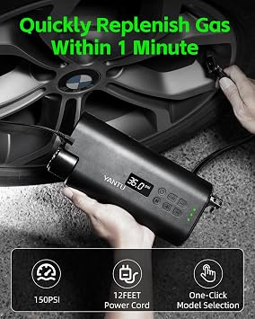 YANTU 111-Piece Car Emergency Kit - Tire Inflator Portable Air Compressor & Jumper Cables for Car - Winter Auto Assistance Kit with Tow Straps, Car Safety Hammer, Tire Repair Kit, First Aid Kit