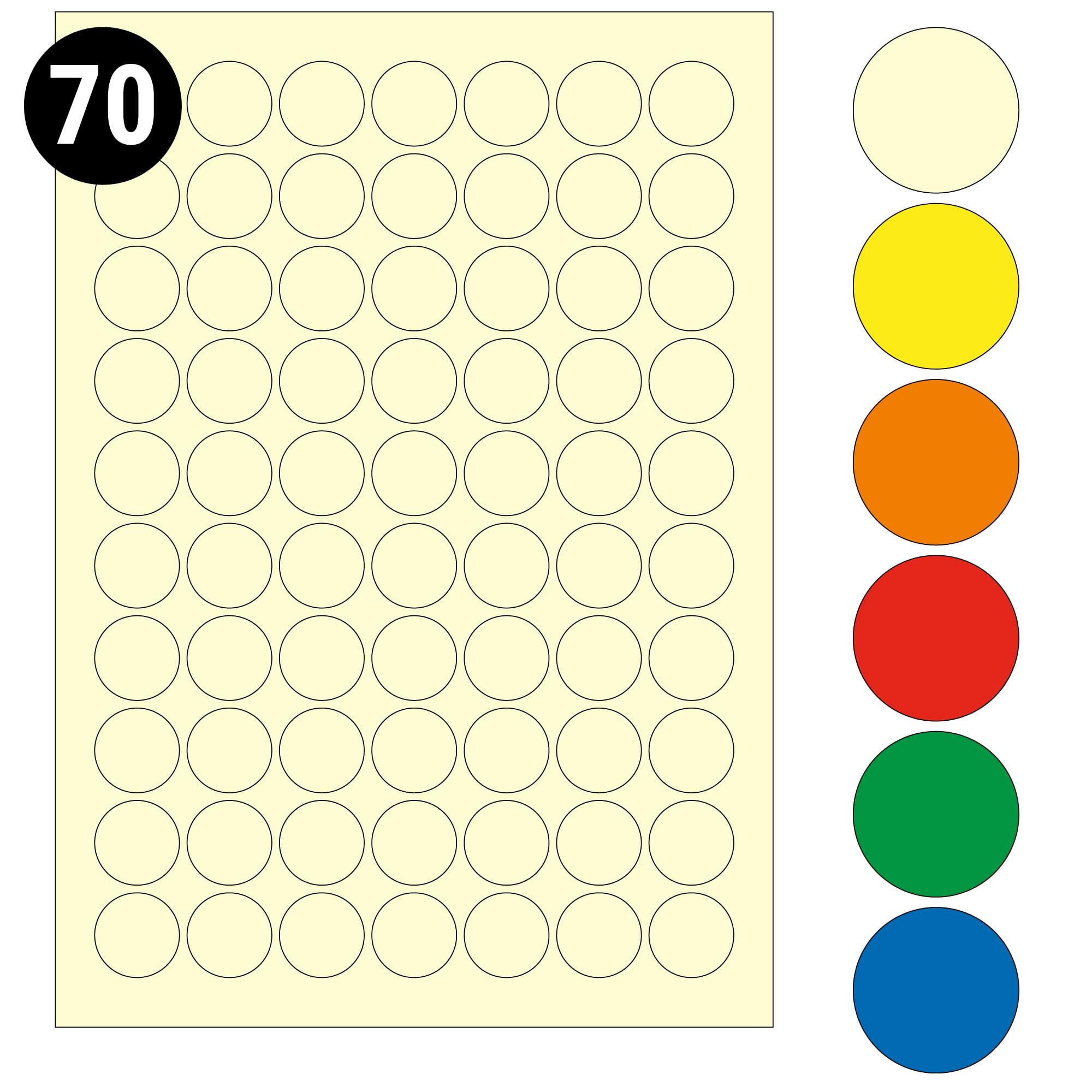 L&B Colour Range - Round Labels โ 10 Sizes & 7 Vibrant Colors โ A4 Sheet โ Compatible with Laser & Inkjet Printers (Cream, 25mm 70 Labels Per Sheet 50 Sheets)