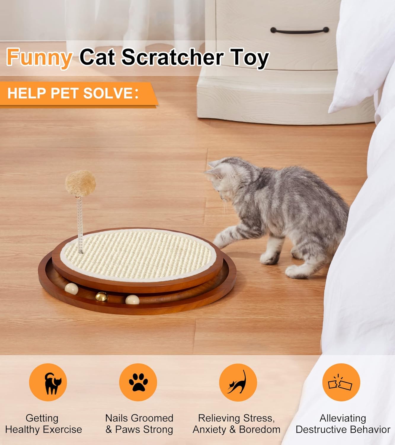 OYSMY Cat Toy Ball Track with 3 Removable Balls, Turbo Scratcher Pads with Interactive Spring Balls, Cat Scratch Toy for Indoor Cats Kitten