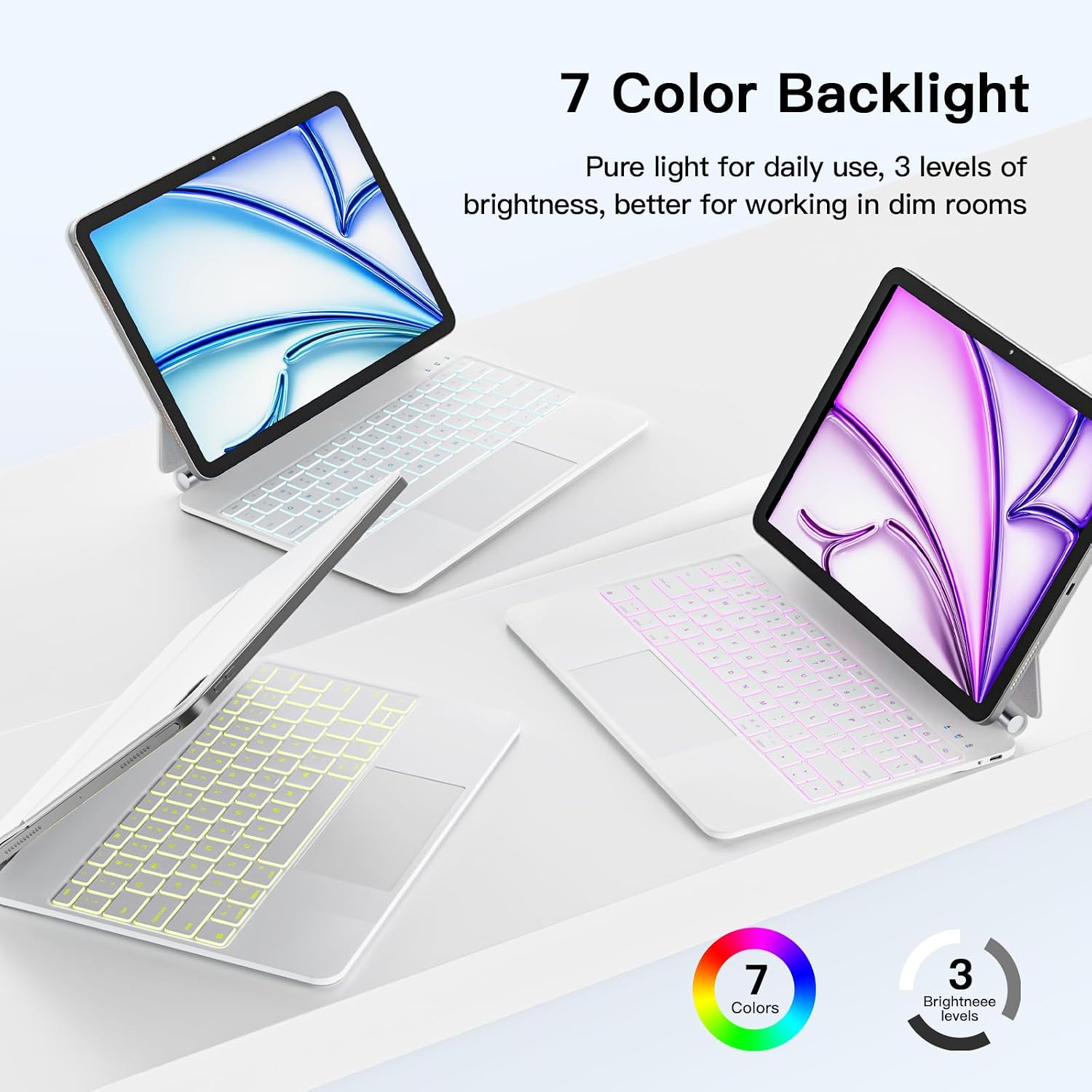Magic Keyboard for iPad Air 13" M4/M3/M2 and iPad Pro 12.9" [6th/5th/4th/3rd Gen], Wireless iPad Keyboard Case, Magnetic Holder,Multi-Touch Trackpad, 7-Color Backlight.White