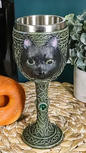Miniatura 2 de Ebros Wicca Mystical Witching Hour Black Cat Wine Goblet 7oz Feline Cats Celtic Wine Knotwork Bebida Cáliz Copa con gemas verdes