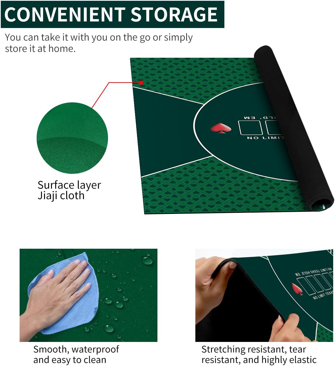 100/120/140/160cm Square Poker Mat Texas Hold'em Poker Rubber Mat Topper for Tables Folding Portable Poker Table Top Poker Layoutw for Poker Games Blackjack Casino.(Green 160 * 160CM)