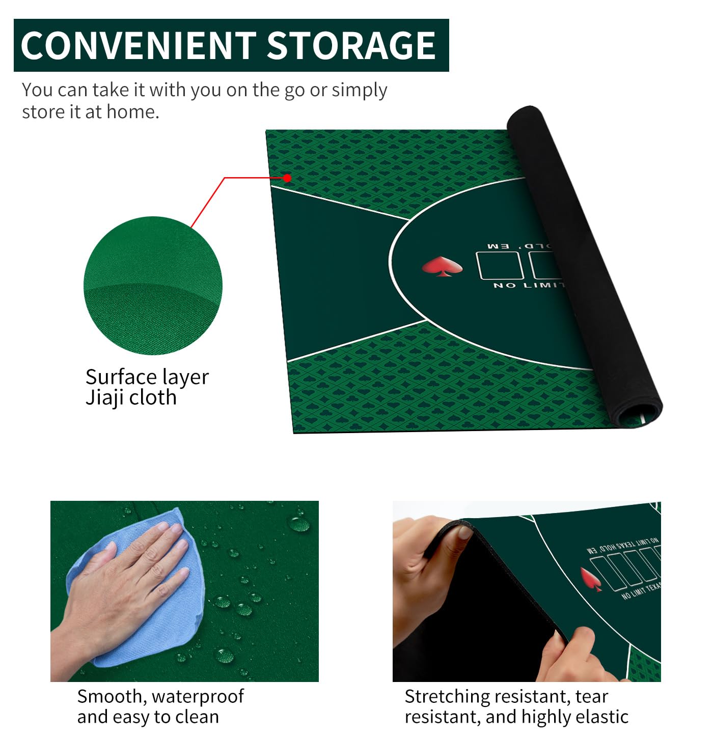 Tapis de poker carré en caoutchouc pour tables de poker 80/100/120/140/160 cm - Vert - 80 x 80 cm