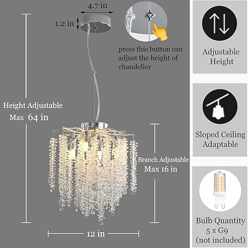 Miniatura 3 de Candelabro moderno de rama de árbol de cristal, 23.7 pulgadas de diámetro con forma de gota de lluvia redonda negra para interiores, lámpara