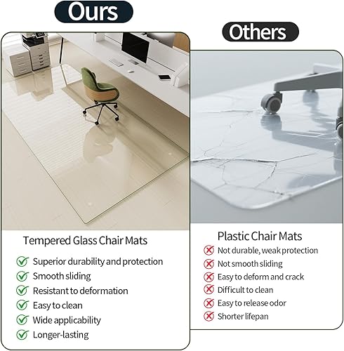 Vista 27 de Koonmi Tapete para silla de vidrio templado para suelos de madera dura y alfombras, 30 x 48 pulgadas, color gris, protector de piso de oficina