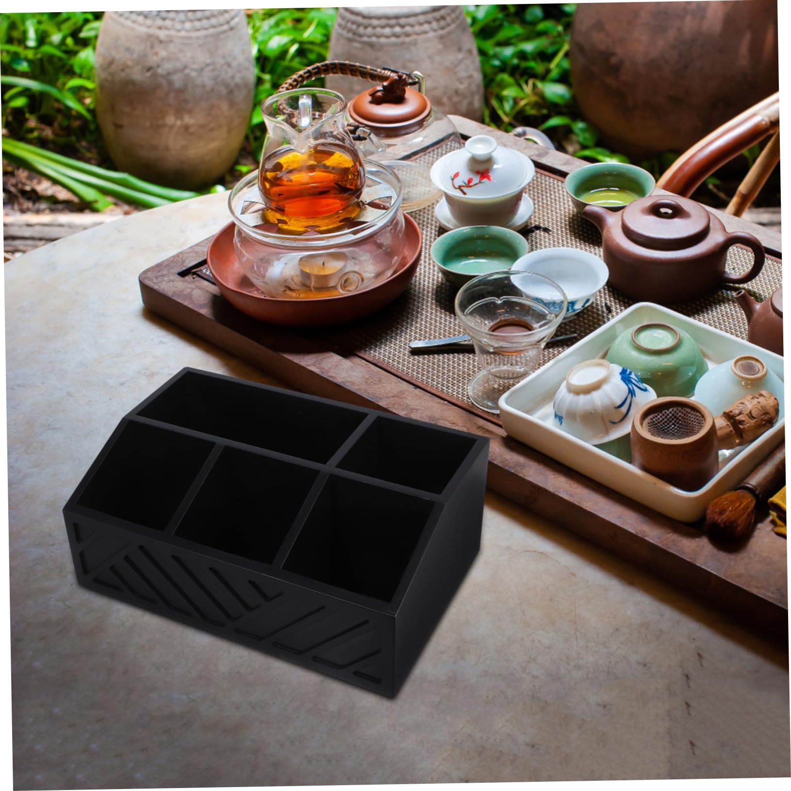 Boîte de Rangement Compartimentée en Bois Massif pour Sachets de Thé et Café, Organisateur de Comptoir Polyvalent, Grosse Capacité, pour Maison, la Cuisine et Bureau, 1 Unité