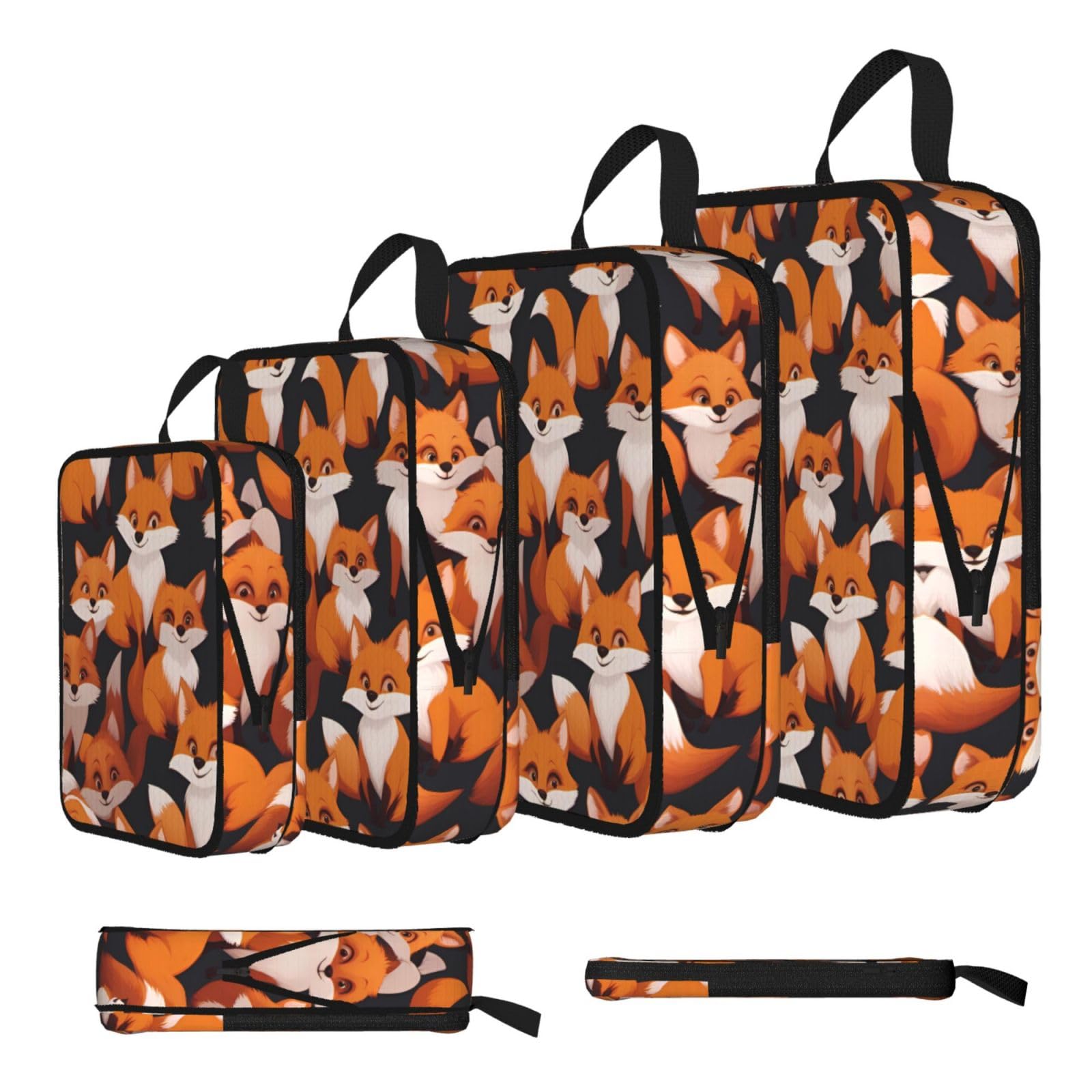 Sxzvvbn Black Lots Of Cartoon Little Foxes Compression Packing Cubes 4 Piece Set