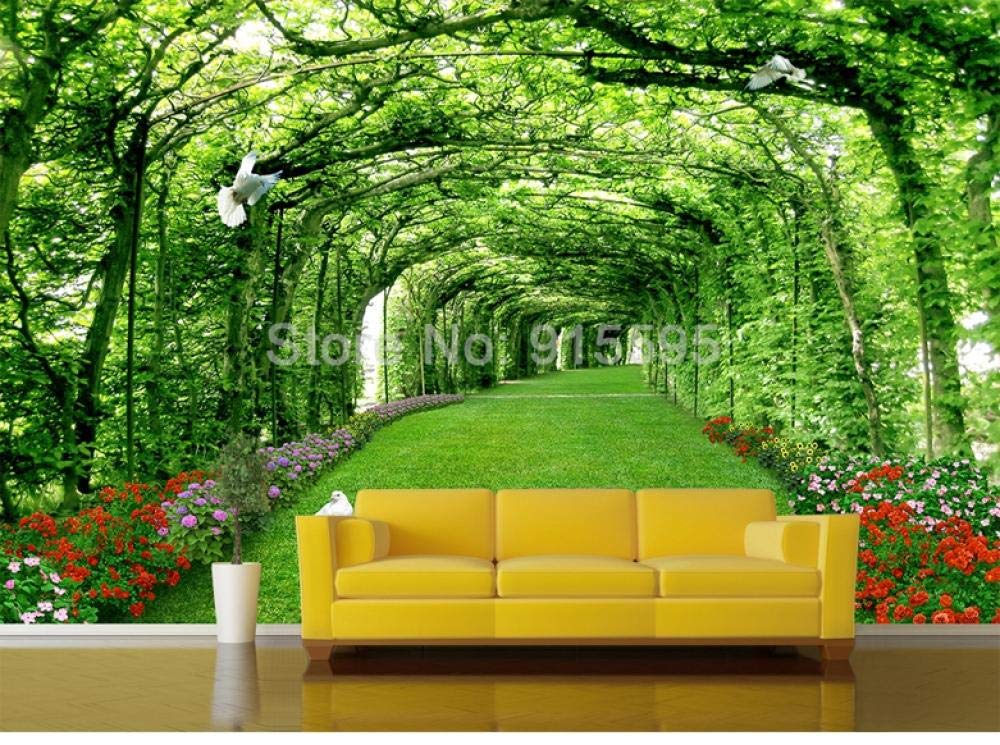Papier peint 3D vert forêt pour agrandir l'espace mural