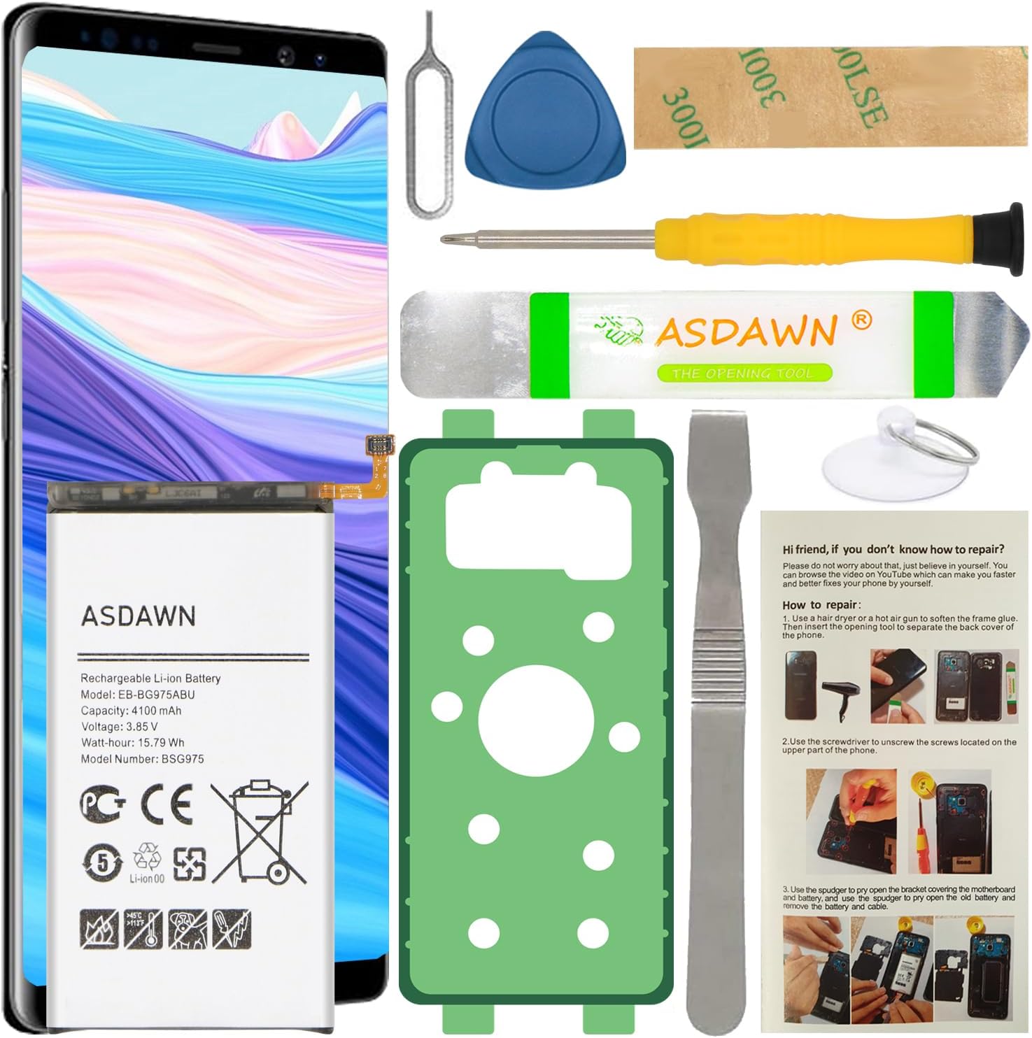 ASDAWN Galaxy S10+ Battery Replacement, EB-BG975ABE EB-BG975ABU Battery for Samsung Galaxy S10 Plus SM-G975 G975A/V/T/P with Repair Tools