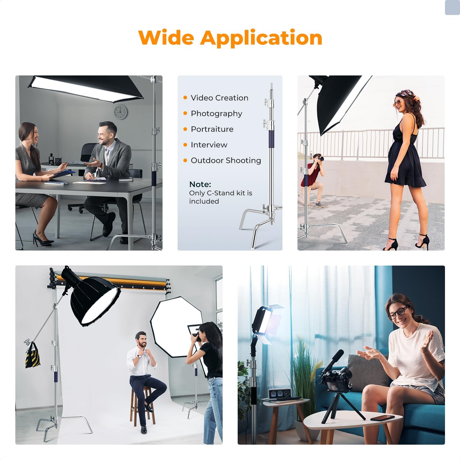 K&F CONCEPT Heavy Duty C Stand 10.8ft/330cm with Holding Arm Sandbag, 2*Grip Head Stainless Steel Photography Light Stand C-Stand Sturdy for Studio Monolight, Softbox, Reflector