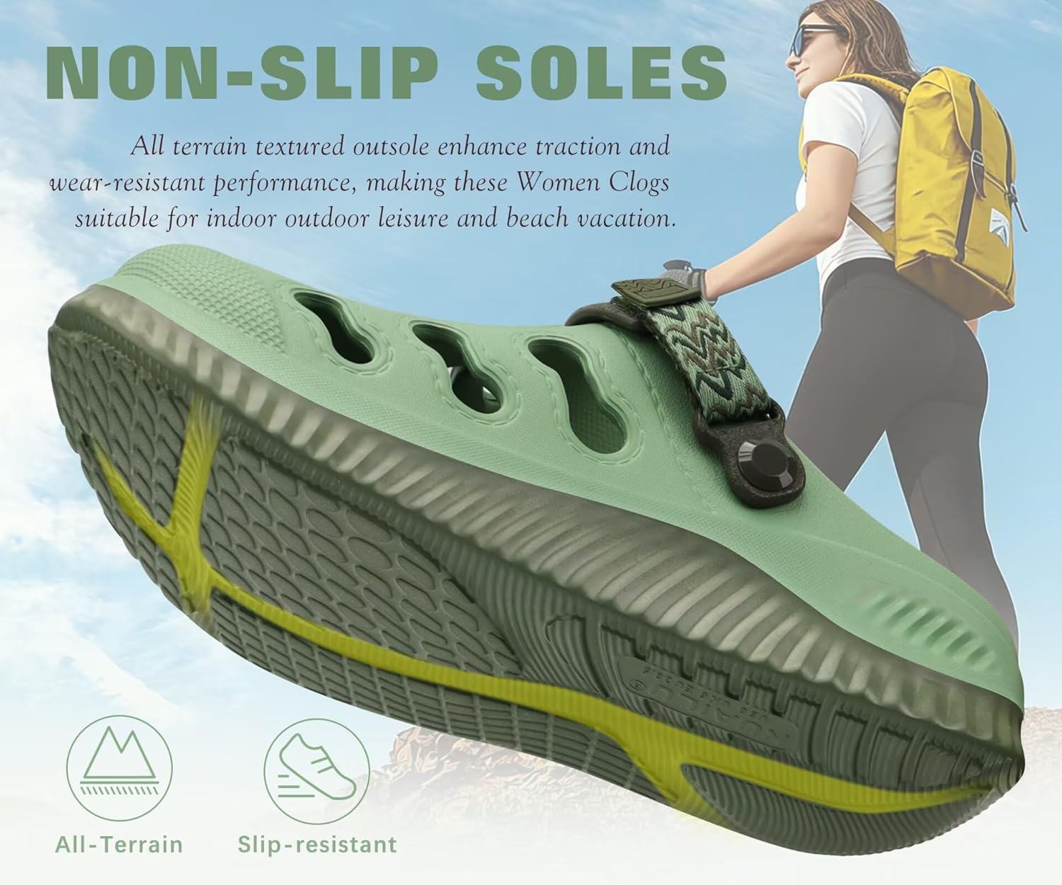 KuaiLu Womens Classic Recovery Clogs Comfortable Walking Cushion Sandals for Women Relif Plantar Fasciitis Ladies Orthopedic Arch Support Slip-on Mules, Adult Slip Resistant Shoes, Green US11