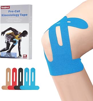 10 PCS Waterproof Kinesiology Tape for Shoulders/Knees,Precut Strips for Knee Pain Relief, Elastic Strong Adhesive Athletic Tape, Latex-Free Hypoallergenic Sports Tape Blue
