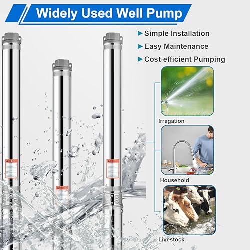 Miniatura 22 de Bomba sumergible de acero inoxidable con cable de alimentación de 100 pies, salida extra, resistente (1hp-110 V + caja de control)
