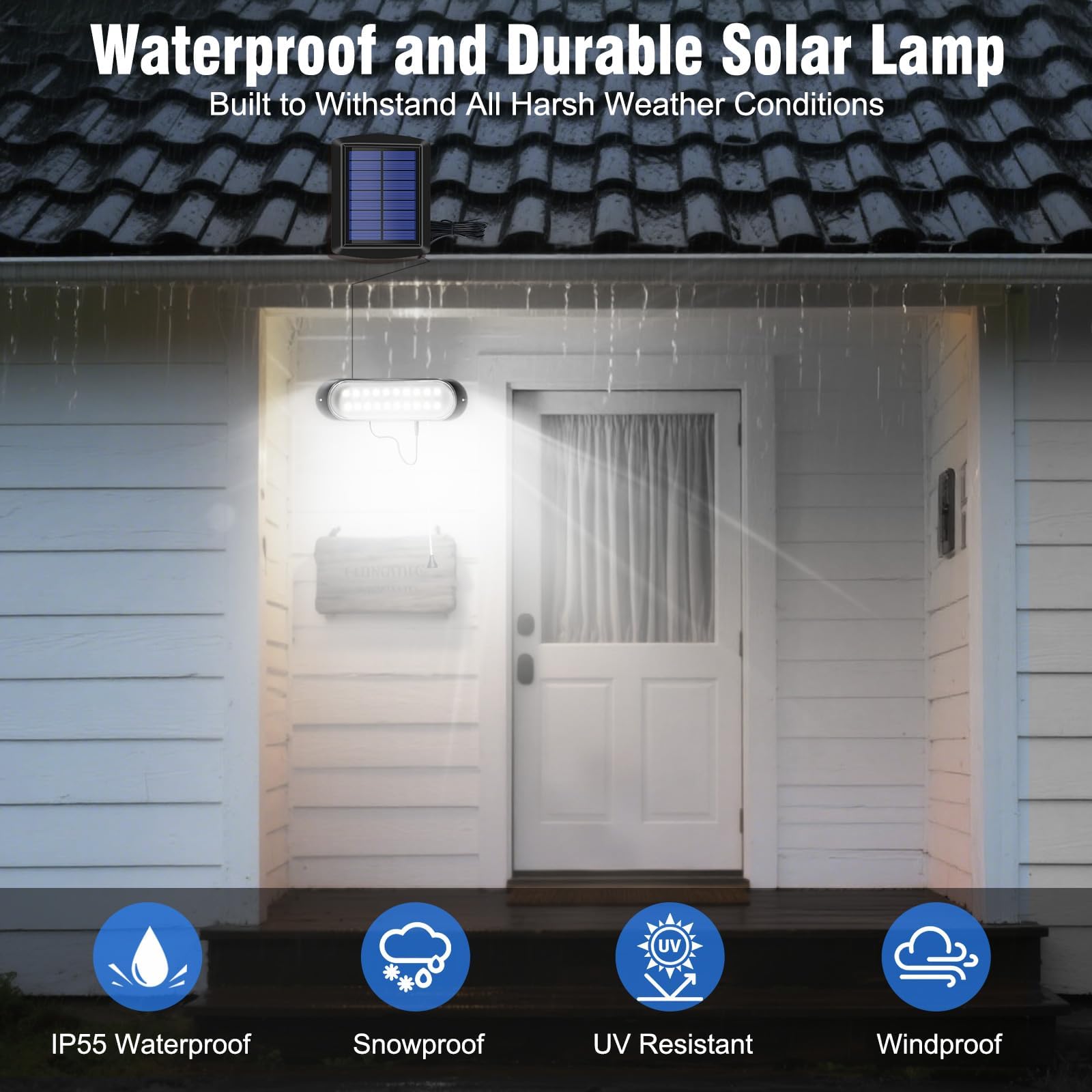 ChunHee interior al aire libre solar lámpara colgante IP65 impermeable 20LED solar cobertizo luz con cadena de control de lámparas solares para jardín, garaje, camino, patio, césped, gallinero
