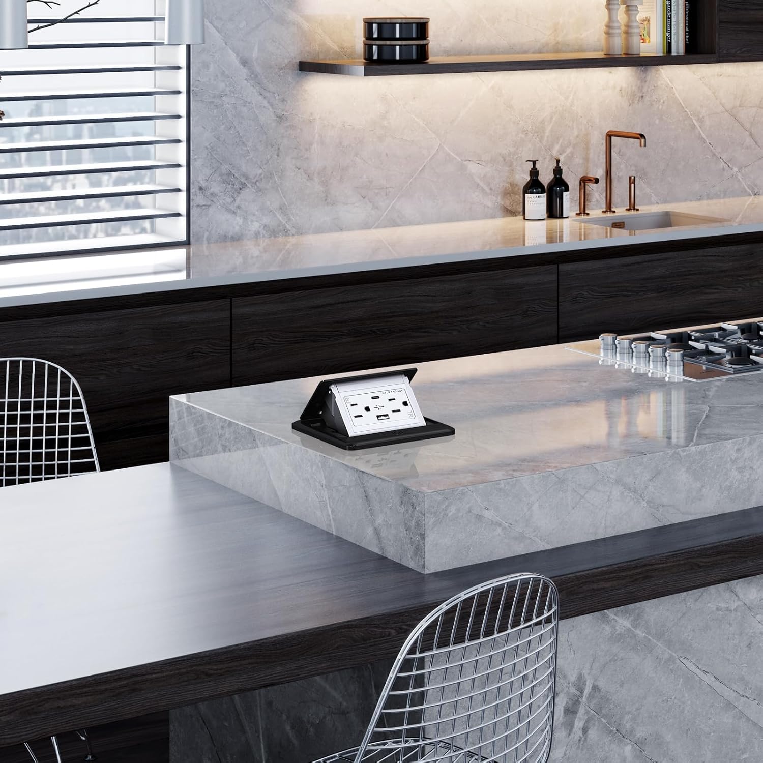 WEBANG Pop Up Floor Outlet Box with 15 Amp Tamper-Resistant Type A & Type C USB 5V/5.0A Recepatacle Outlet, Corrosive Resistant Hardware, ETL Listed, Black