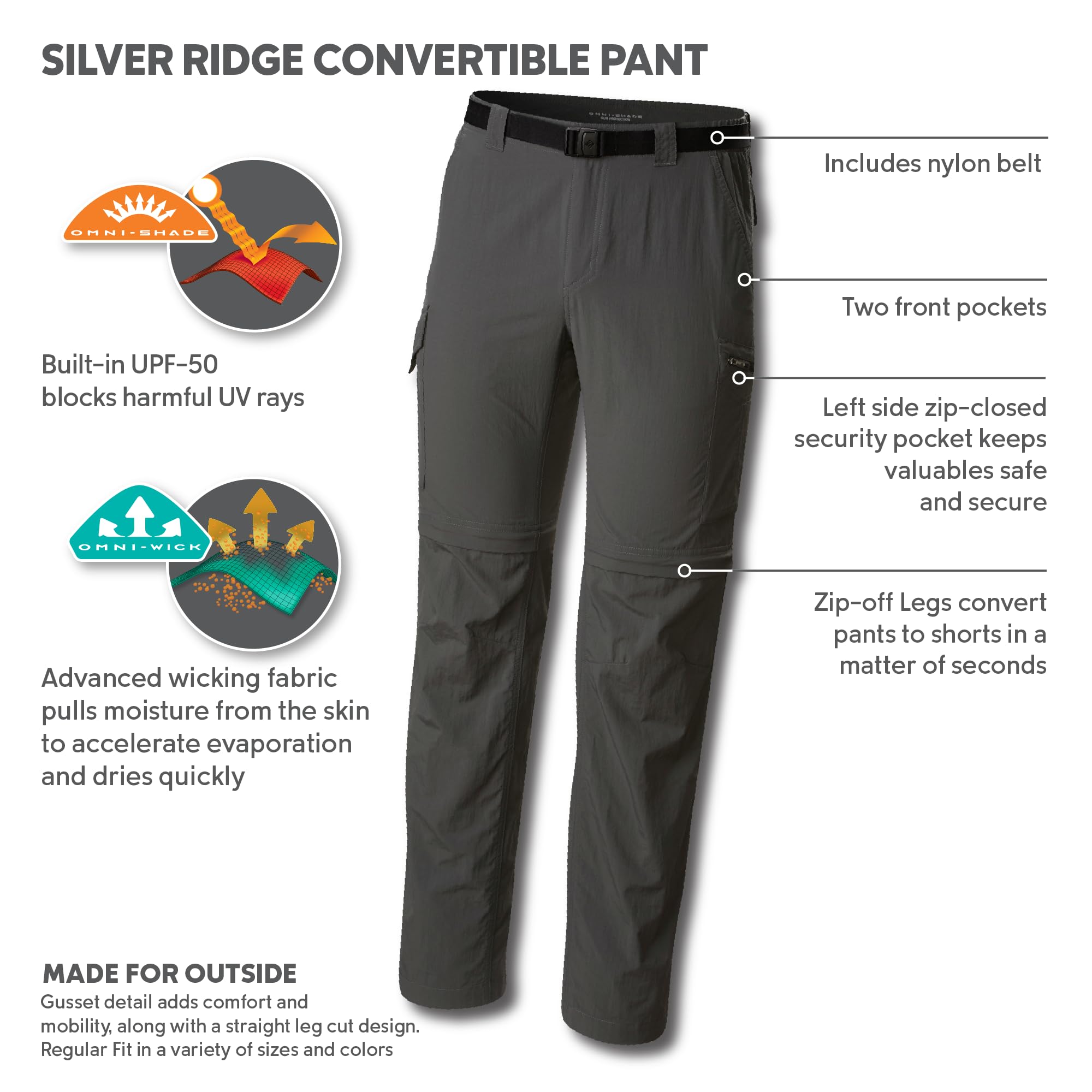 Columbia Silver Ridge Pantalon Convertible Homme Grill FR: L (Taille Fabricant: W34/L32)