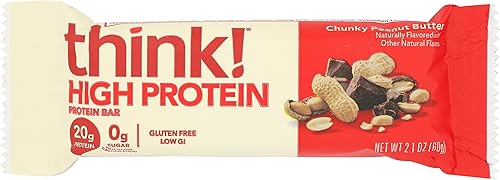 think! Barras de alto contenido proteico, mantequilla de maní Chunky Peanut Butter, 0.71 onzas de proteína, 0 onzas de azúcar, sin edulcorantes