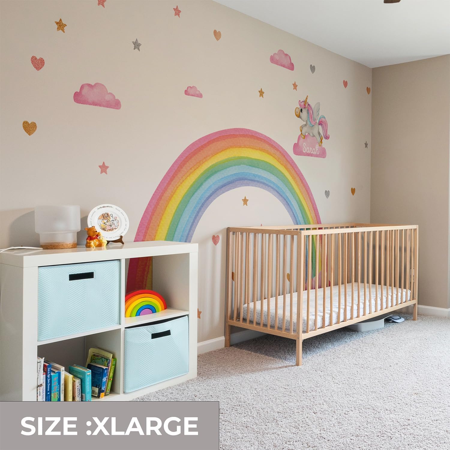 Unicorn Wall Decal – Unicorn - Rainbow - Clouds Wall Sticker Set for Baby Girl Nursery – Pastel Whimsical Sticker Mural for Kids Room Decor (Unicorn Rainbow, XLarge)