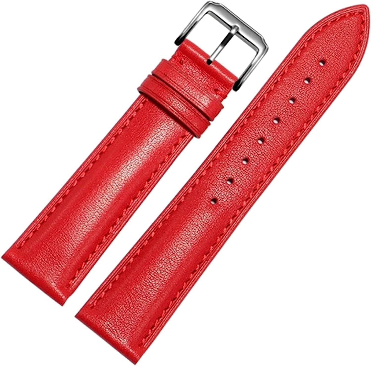 Bracelet de montre en cuir véritable 12-24 mm rouge avec boucle ardillon
