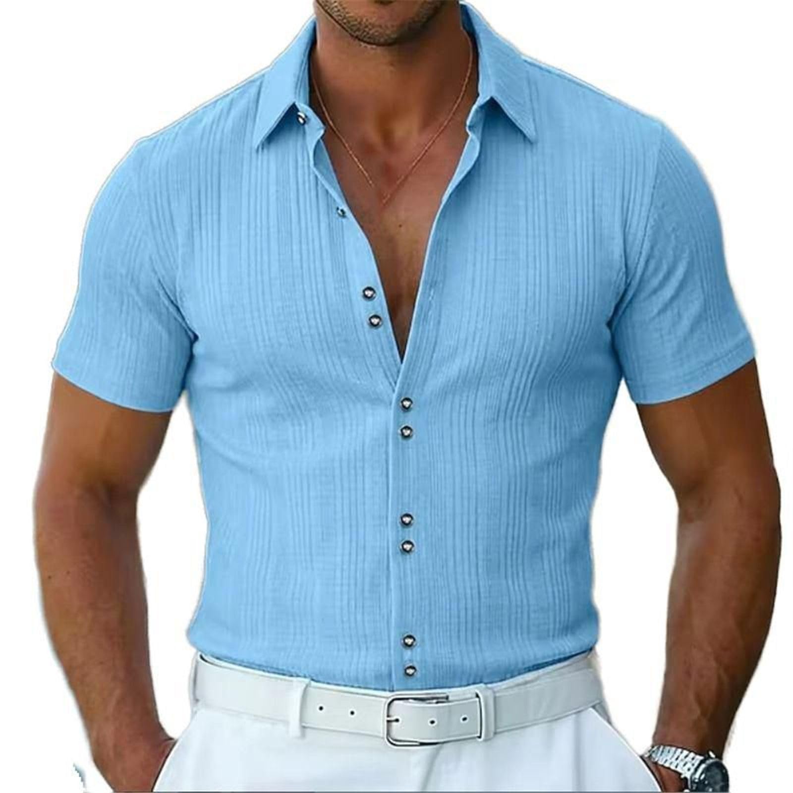 Chemise Homme tissée texturée, Respirante Boutonnage Manches Courtes Plage