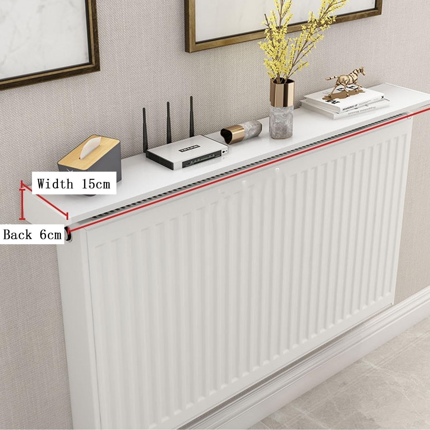 Cubre Radiadores A Prueba De Polvo Y Antihumo,Balda Radiador 15 Cm De Aluminio Blanco, Cubreradiador Sin Agujeros con Soporte Fácil De Instalar,Ofrece Espacio De Almacenamiento Pasillo 70cm