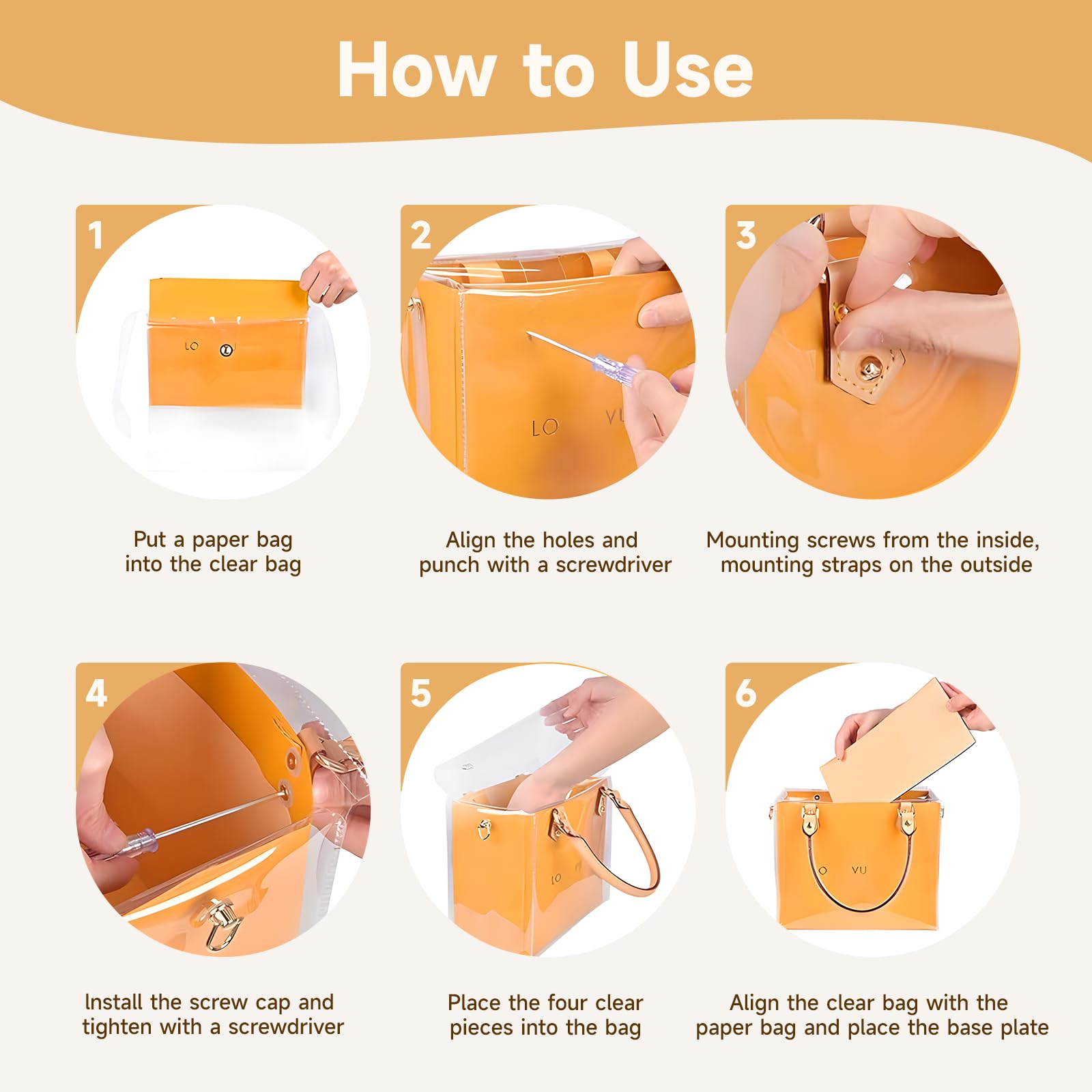 Orifesio Borsa trasparente, kit fai da te per realizzare tote in PVC, borsa da trasporto trasparente, set di borse fai da te, accessori per borse regalo fatte a mano (D)