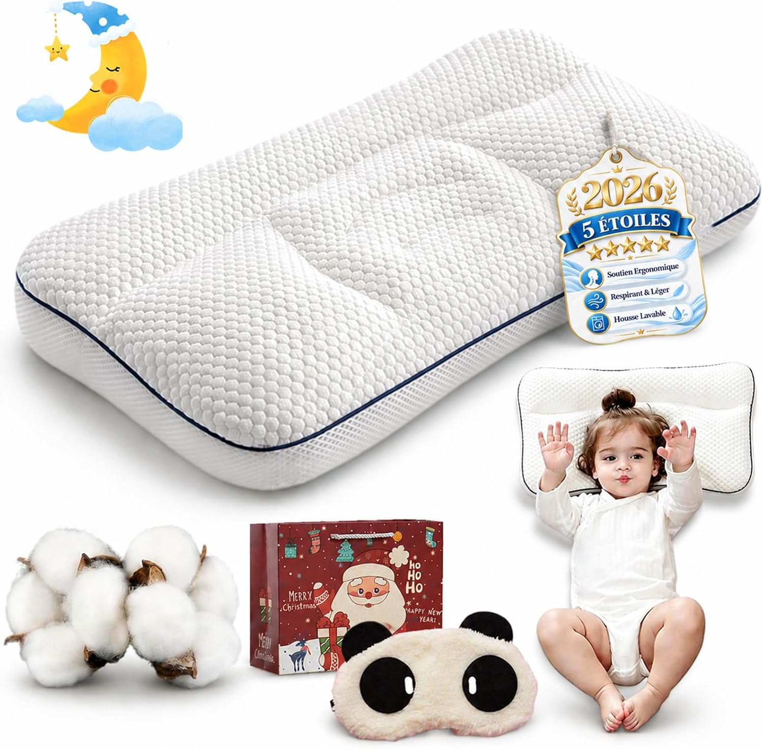 2026 Nouveau Oreiller Ergonomique Enfant，Oreiller Ergonomique Postural ，Memoire Forme，C