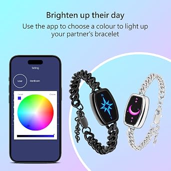 Long Distance Touch Bracelet for Couples Vibration & Light Up | Long Distance Couple Bracelets Relationship Gifts for Girlfriend Bluetooth Pairing Jewelry Christmas Gift, 2XL, Metal, Agate