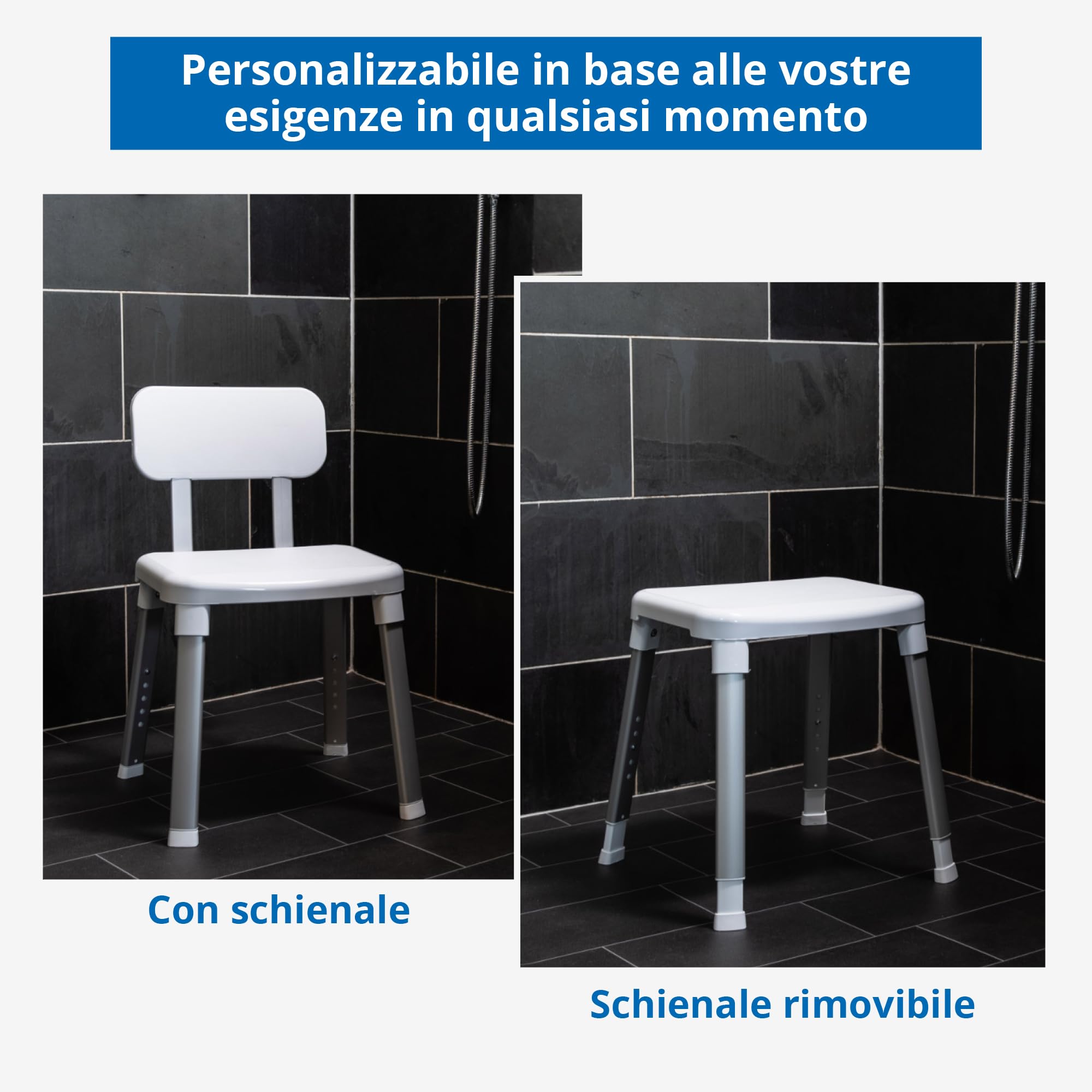 Weinberger Sedia da doccia e da bagno, con schienale, regolabile in altezza, piedini antiscivolo, modello: 43906