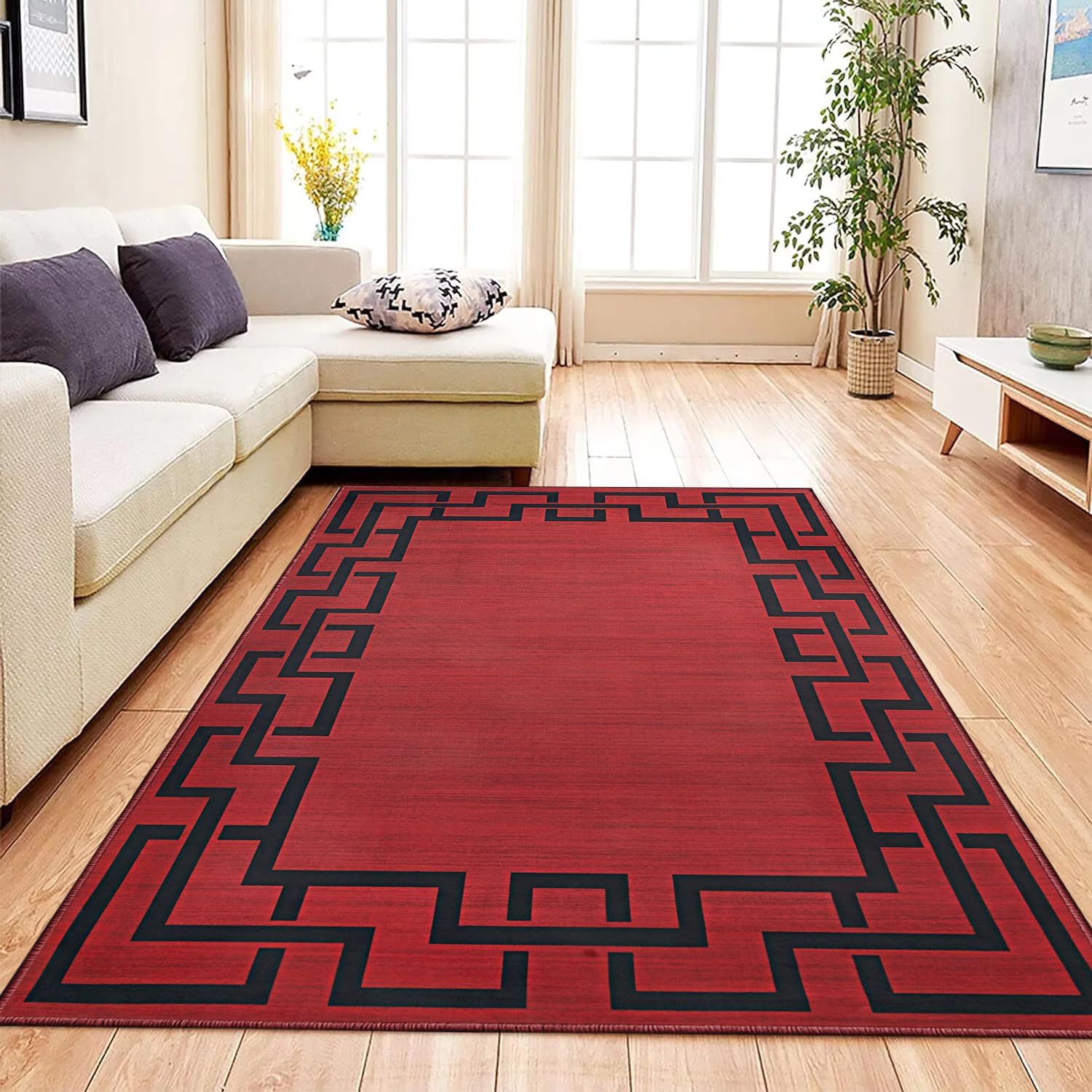 Aspire Homeware Rugs for Living room Bedroom Entryway Doormat 60x110 cm – Easy to Clean Soft Bedside Rug – Crawling kids Playmat Anti-Slip Backing Short Pile Red Rugs (Lexi)