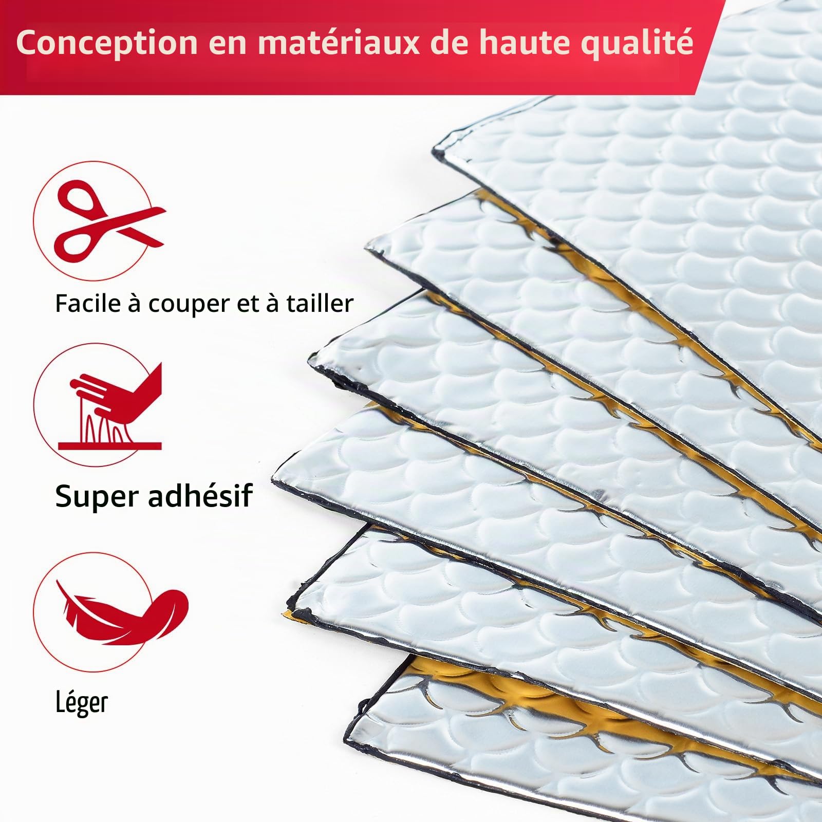 2mm 12 pièces 40×25cm, Feuille insonorisante auto-adhésive Alubutyl pour véhicule Isolation anti-vibration et acoustique (1,2 m²)
