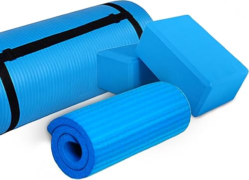 Miniatura 6 de BalanceFrom Esterilla de yoga multiusos de 1 pulgada extra gruesa de alta densidad antidesgarro con correa de transporte, bloques de yoga opcionales