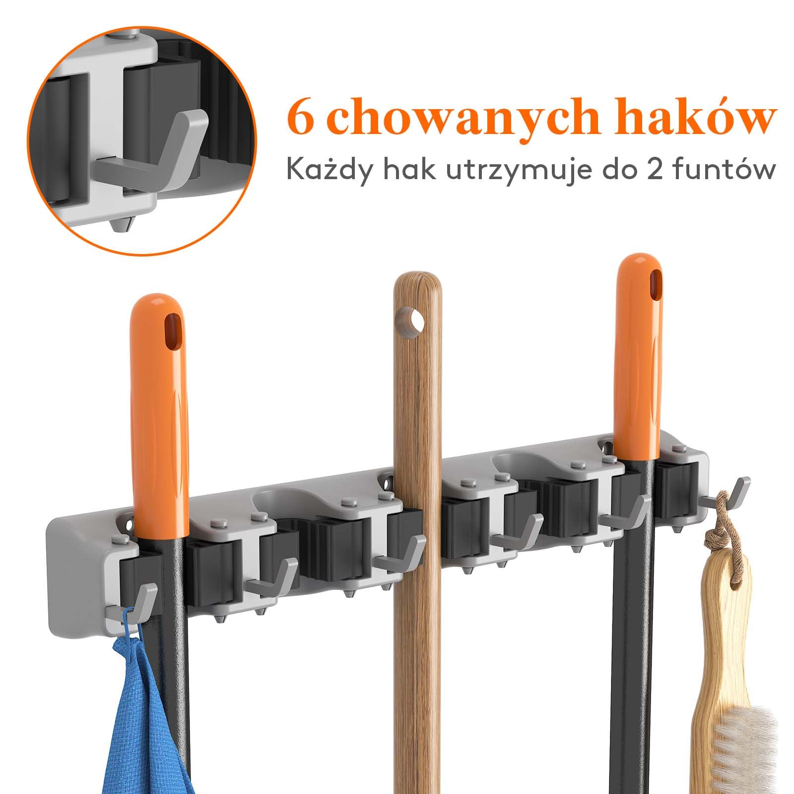 Lifewit Mop I Miotła Uchwyt Ścienny, Antypoślizgowy Wieszak Miotła Organizacja Kuchni, Czyszczenia Organizator Dostaw, Łatwa Instalacja Organizator Narzędzia Dla Szafy, Garażu, 2 Pack, Szary