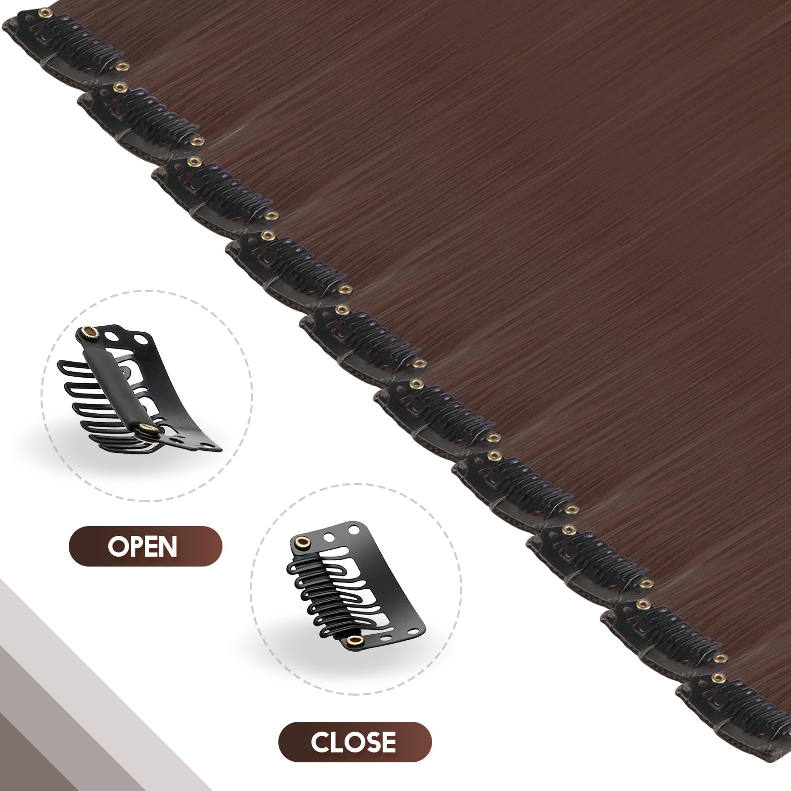 FESHFEN Coloured Clip in Hair Extension Brown Hairpieces for Women Party Highlight Colourful Straight Long Hair Extensions Clip in Hair Piece - Image 3