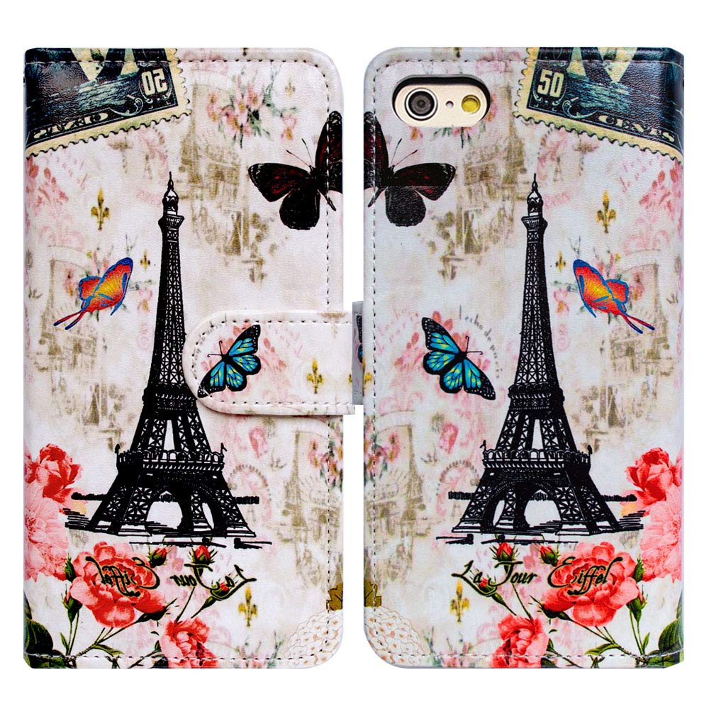 Bcov Case for iPod Touch 7/iPod Touch 6,Bcov Paris Tower Butterfly Wallet Flip Leather Cover Case with Credit Card ID Card Slot Holder Kickstand for