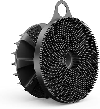 2 in 1 Shower Brush, BEAUTAIL Silicone Body Scrubber & Scalp Massager | Dual-Sided Bath Brush for Deep Cleansing & Dandruff Removal, Gentle Exfoliator for Sensitive Skin, Women, Men & Kids Black