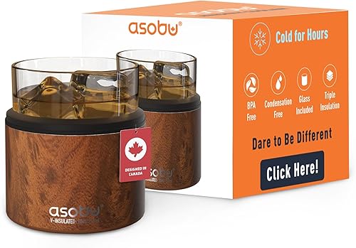 Asobu Vaso de whisky con manga aislada de acero inoxidable 105 onzas madera