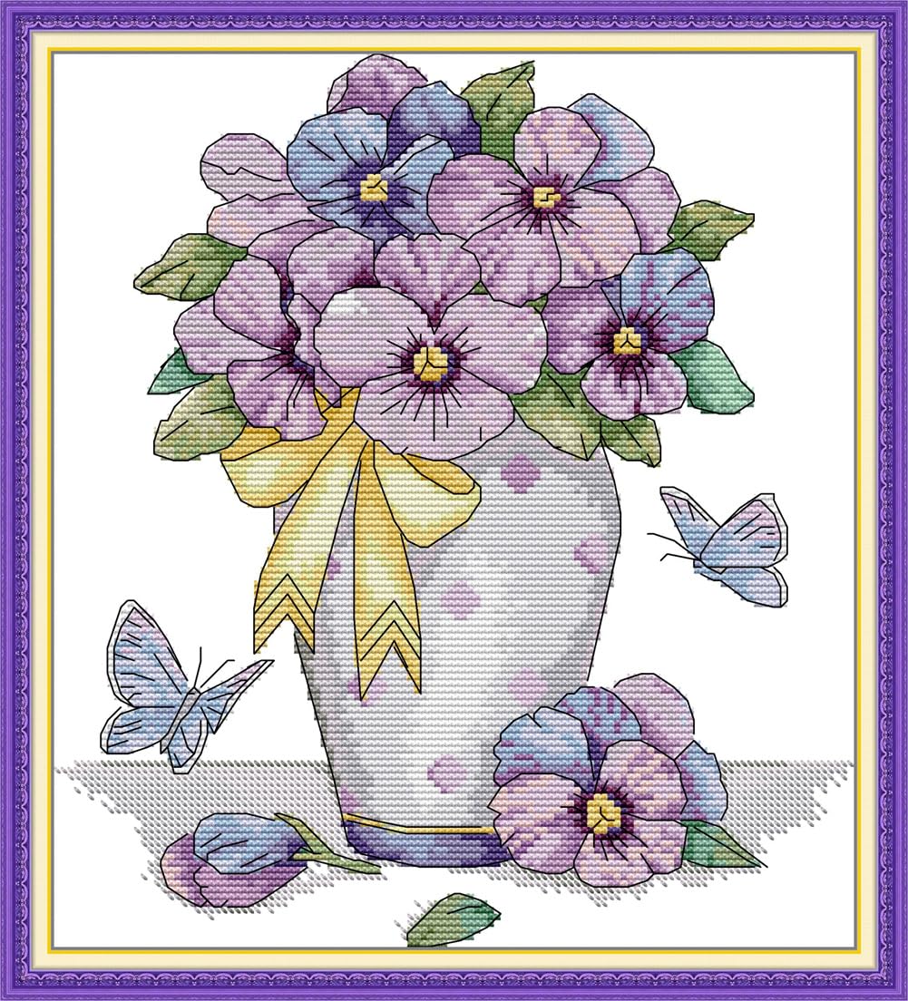 CaptainCrafts Cross Stitch Kits, Stamped Cross Stitch Preprinted Fabric DIY Art Embroidery Kits Needlework Crafts (Preprinted 11CT, Purple Vase) — image 1