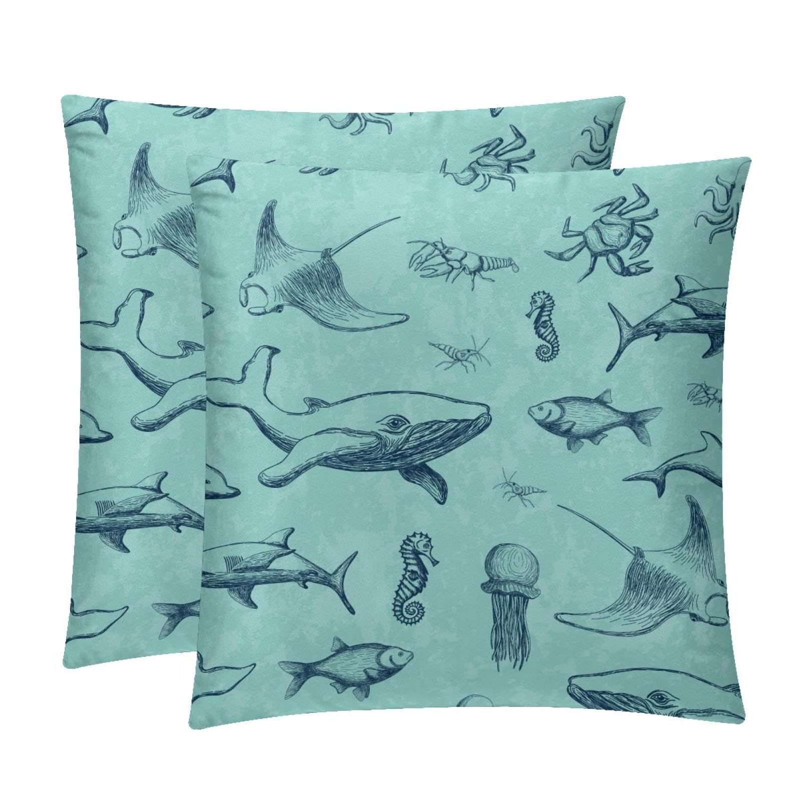 TDGKPZ Whale Jellyfish Throw Pillow Covers 2 Pack Pillowcases Soft Cozy Pillow Cases For Couch Bed Sofa 50x50cm