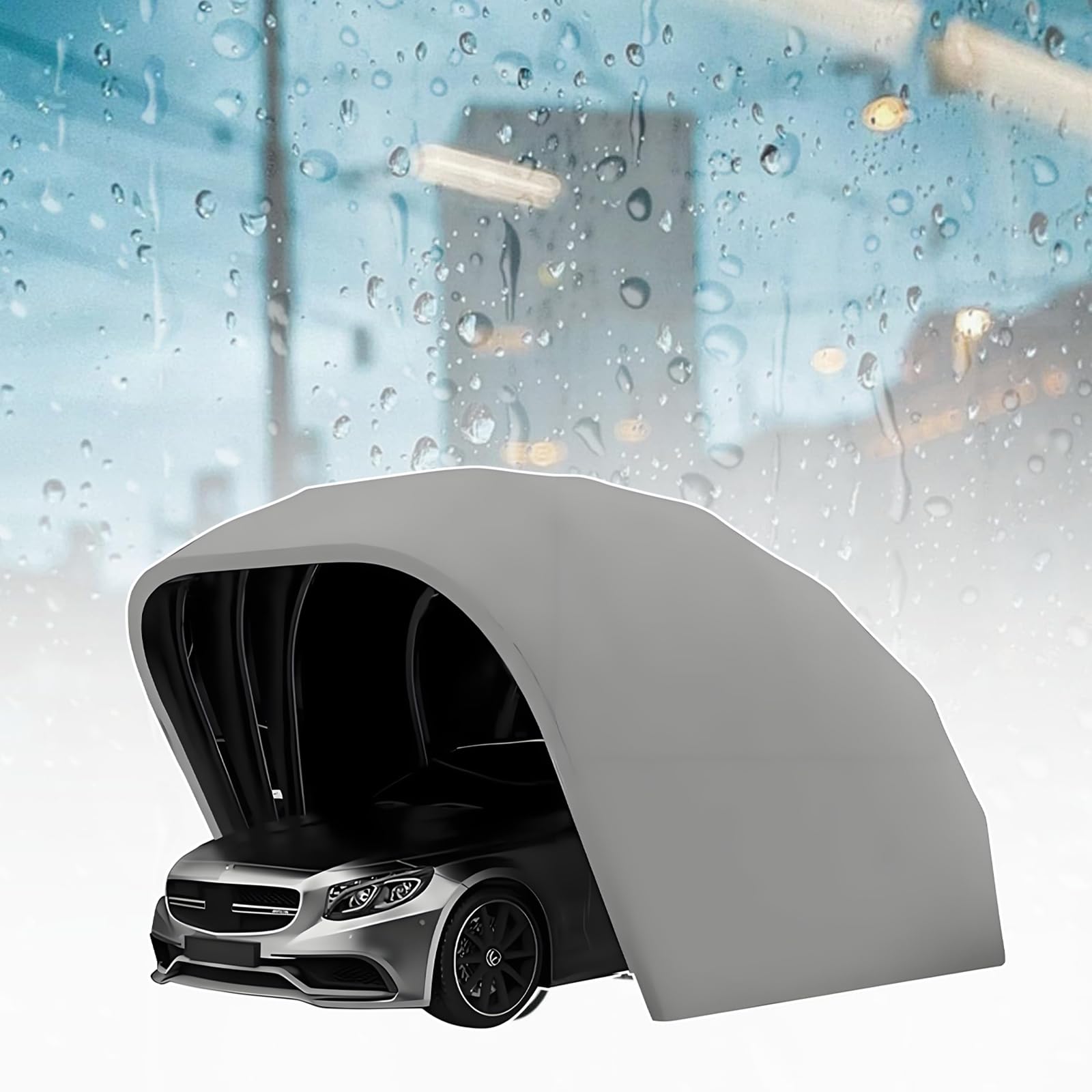 Cochera Retráctil Mejorada, Cobertizo Gris De Acero Inoxidable, Cobertizo Plegable Semiautomático SUV/Automóvil, Tela Oxford De Espesor 600d (5,9m × 2,7m × 2,45m)