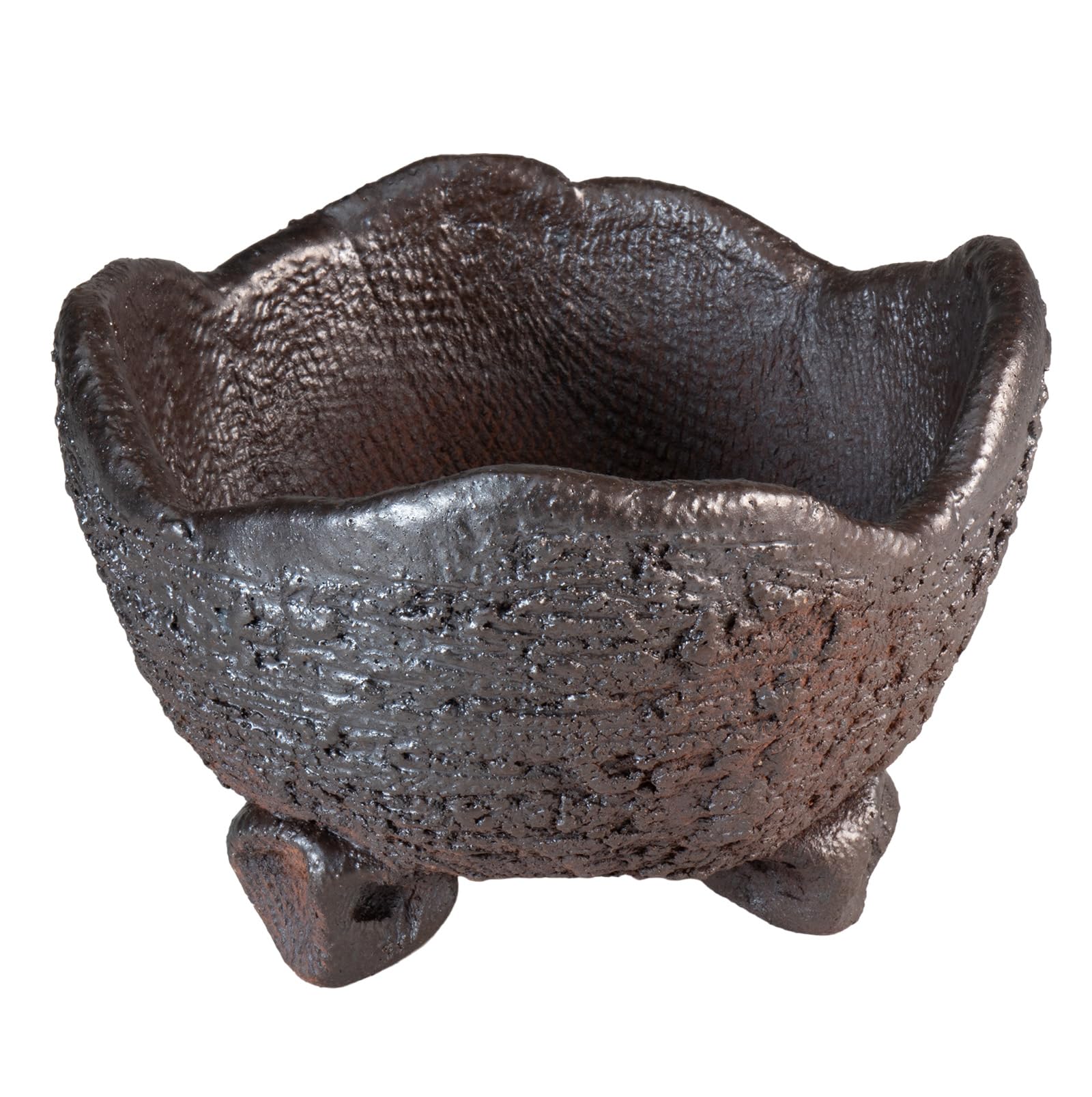 Wazakura Shigaraki Series Small Handmade Ceramic Bonsai Pot with Drainage Hole, Made in Japan, Garden Trainning Contanaire, Flower Succulent Houseplant Planter - White Brush Strokes