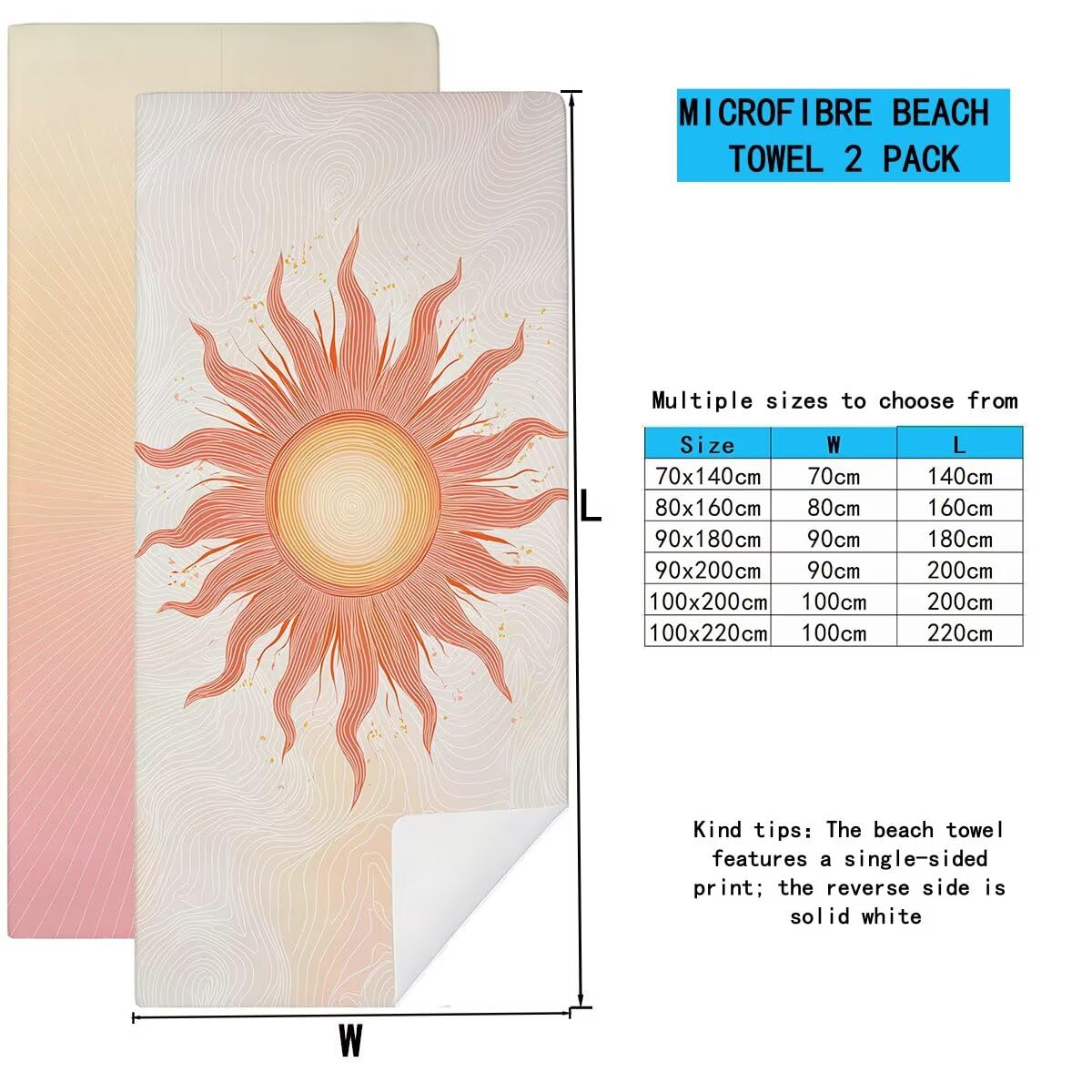 Ręcznik plażowy XXL, 100 x 200 cm, zestaw 2 szt., ręcznik do sauny, ręcznik z mikrofibry, szybkoschnący, sportowy ręcznik do studia fitness, lekki ręcznik kąpielowy, duży ręcznik kąpielowy, bez piasku
