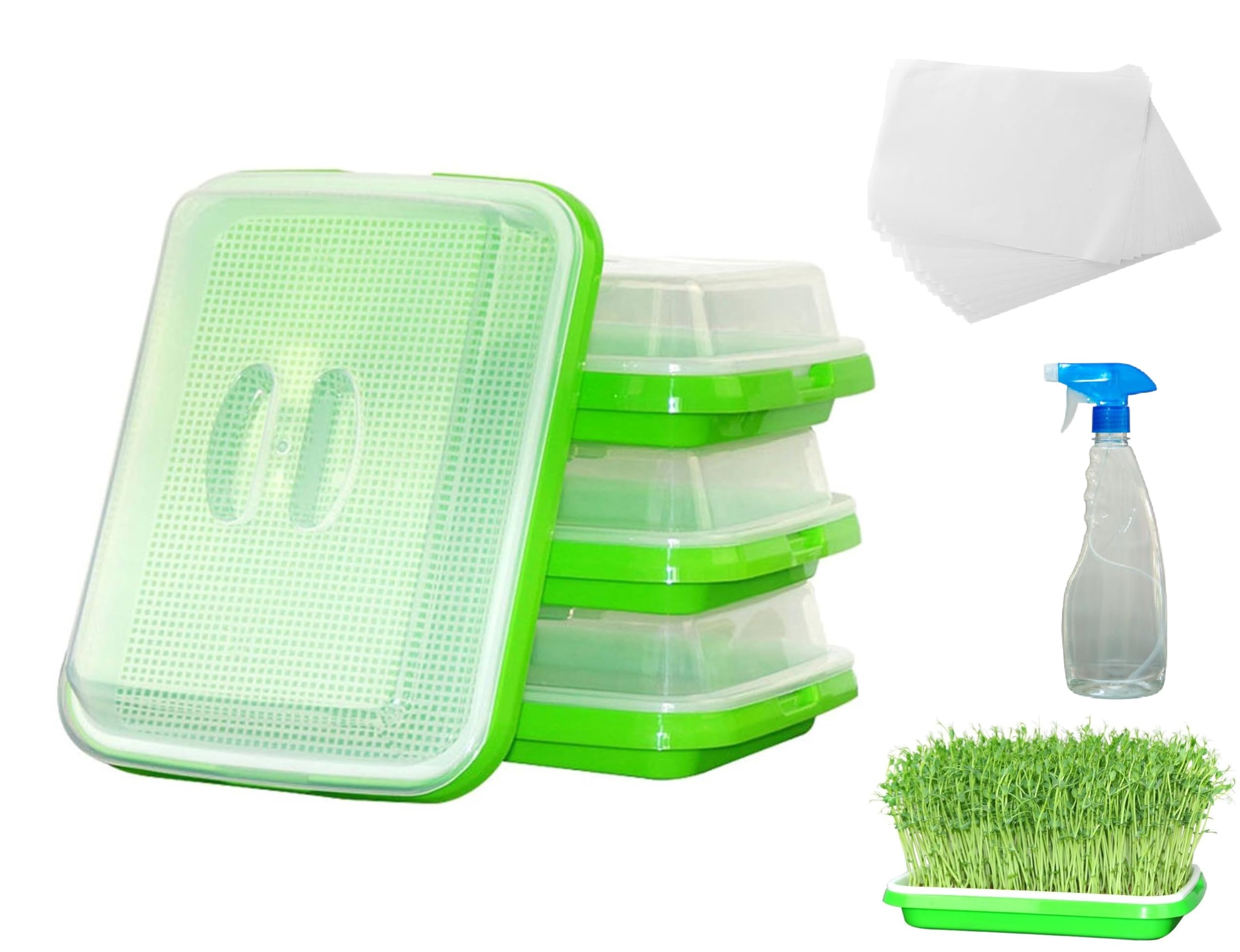 Kshavi Seed Sprouter Trays with Drain Holes Transparent Lids Sprouts Growing Kit Germination Paper with 500 ml Spray Bottle Microgreens Growing Trays for Garden Home Office Seedling (Pack of 1) (B0CZTTLJ49) Amazon Price History, Amazon Price Tracker