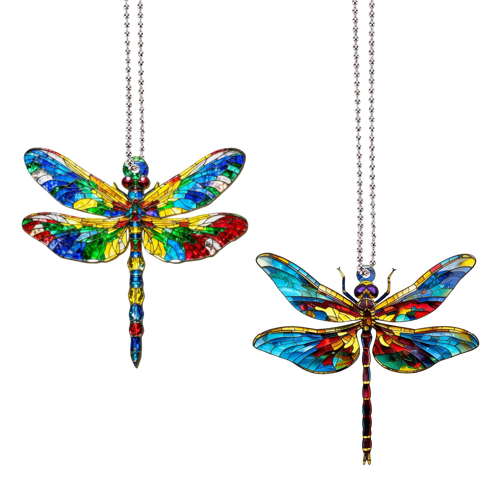 CREATCABIN 2Pcs Dragonfly Gifts Decor for Women Colorful Suncatcher Acrylic Dragonfly Ornament Window Christmas Tree Car Rear View Mirror Hanging Decorations Pendants Gifts for Friends Garden Holiday