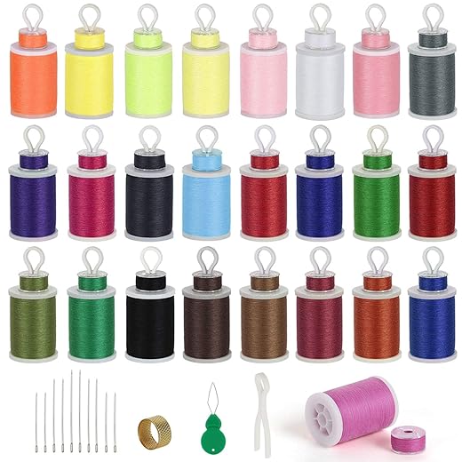 MILIJIA 50Pcs Prewound Bobbins/Sewing Threads Kits, 550 Yards Per Spools, 25 Colors, Polyester Thread for Hand & Machine Sewing