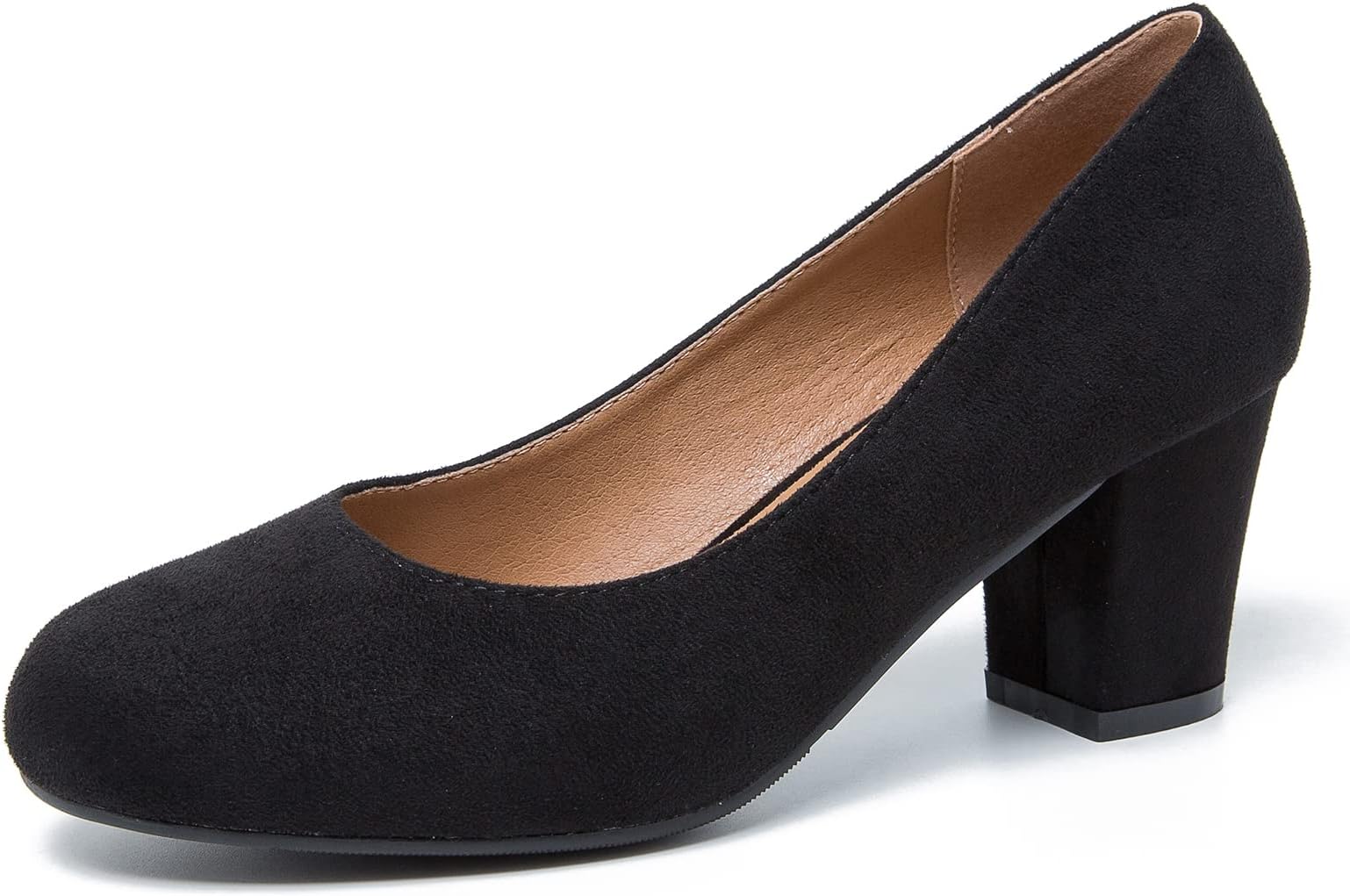 Women's Low Block Heels Pumps Closed Round Toe Office Work Church Wedding Dress Bridal Party Shoes, Black Suede, 9.5