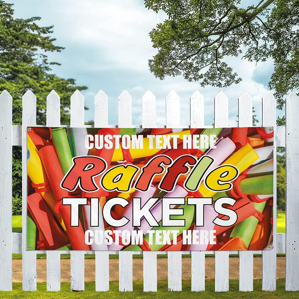 Custom Vinyl Banner Multiple Sizes Raffle Tickets Outdoor Advertising Printing General Business Outdoor Weatherproof Industrial Yard Signs 4 Grommets Personalized Text Here 24x36Inches